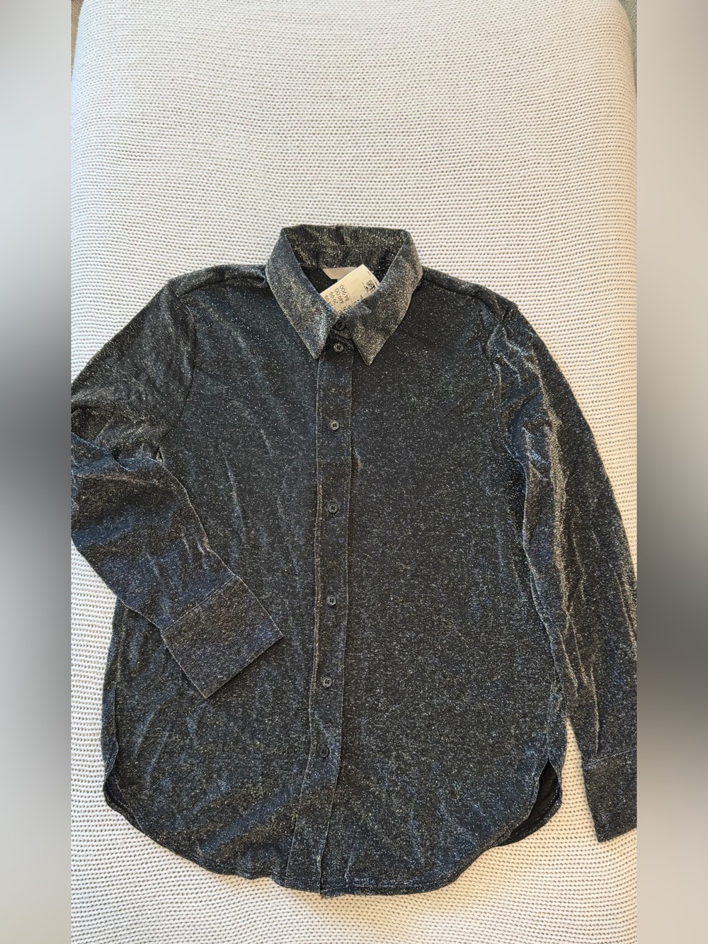 H&M Women’s Black Metallic Glitter Button Down Long Sleeve Shirt Blouse Size S